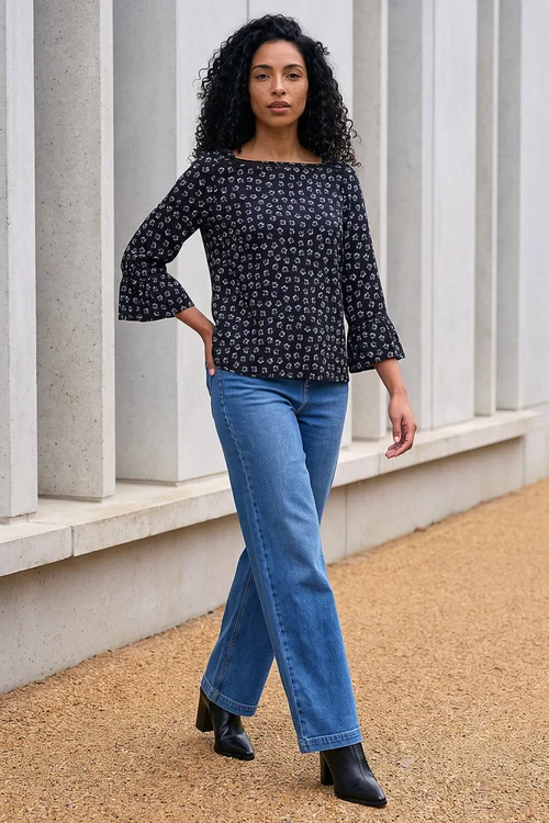 Roman Blue Ditsy Square Neck Top - 18 Image 2