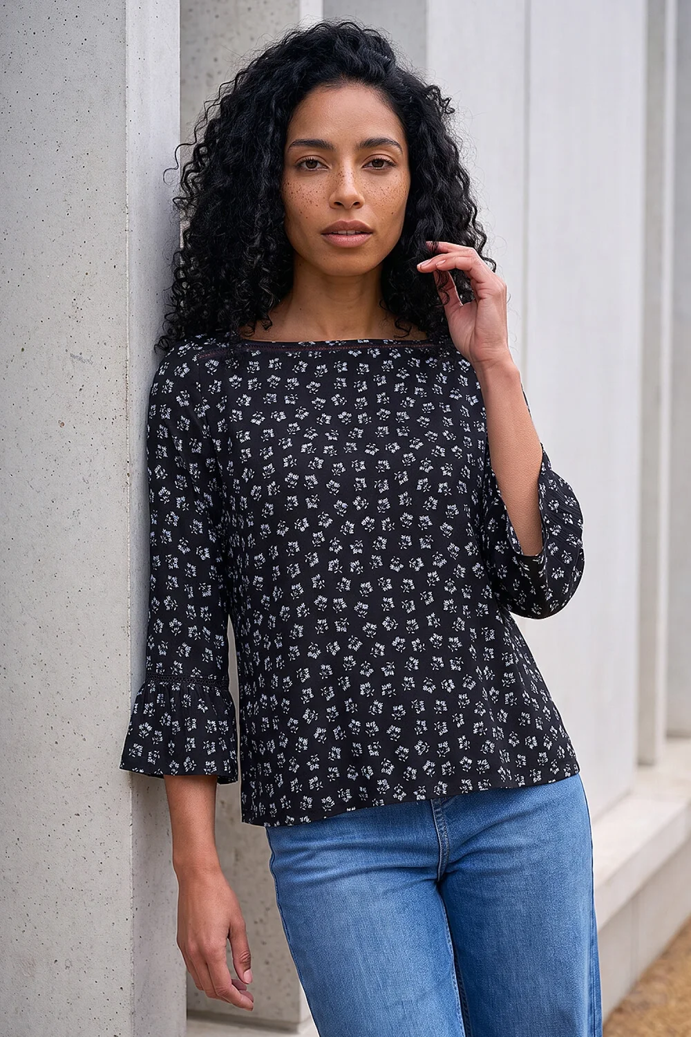 Roman Blue Ditsy Square Neck Top - 18 Image 1
