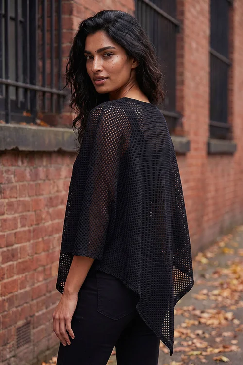 Roman Black Textured Cape Top - L Image 3