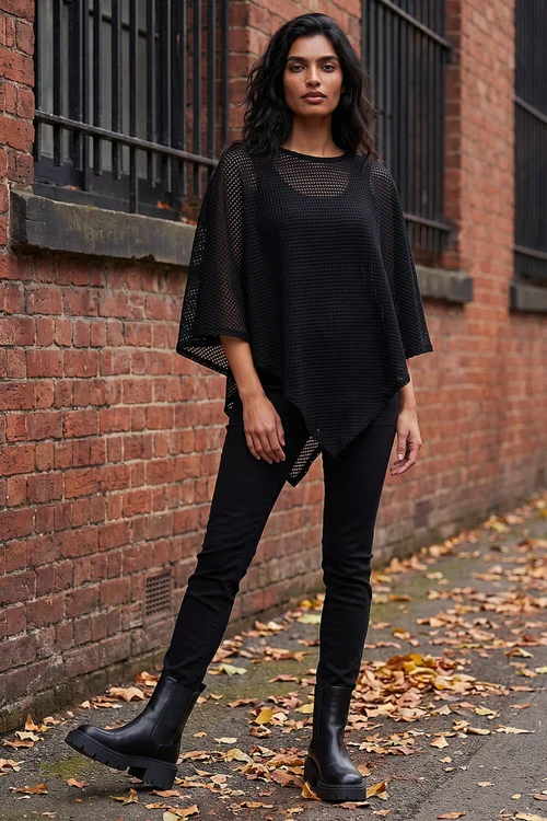 Roman Black Textured Cape Top - L Image 2