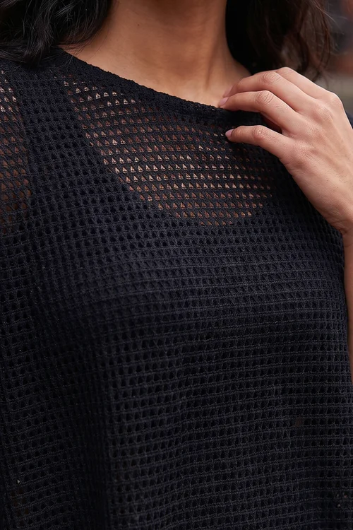 Roman Black Textured Cape Top - L Image 4