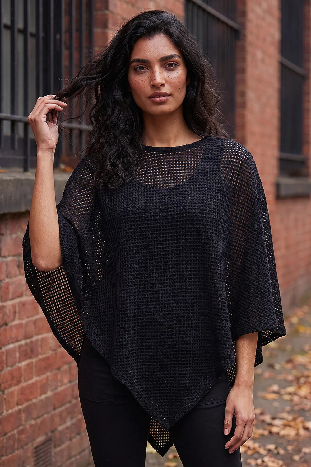 Roman Black Textured Cape Top - L Image 1