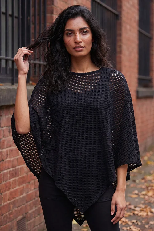 Roman Black Textured Cape Top - L Image 1