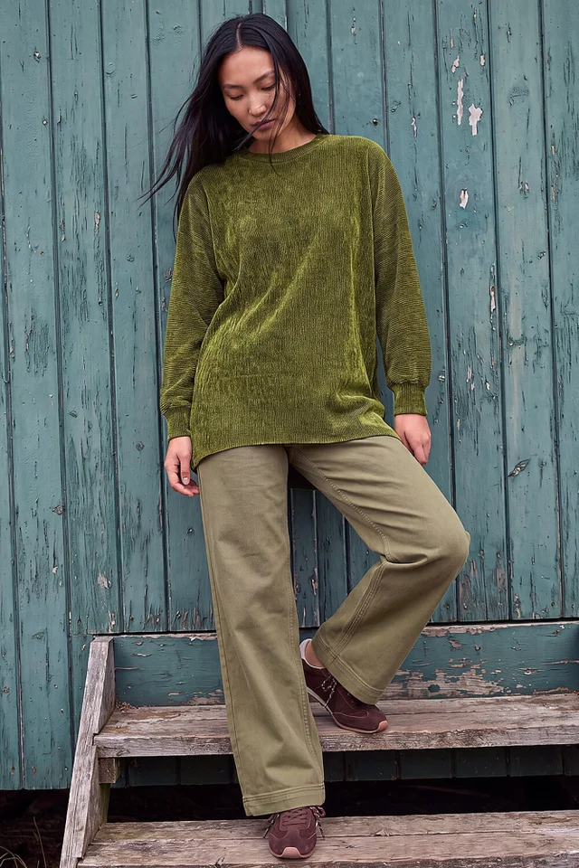 Roman Olive Ribbed High Low Hem Stretch Top