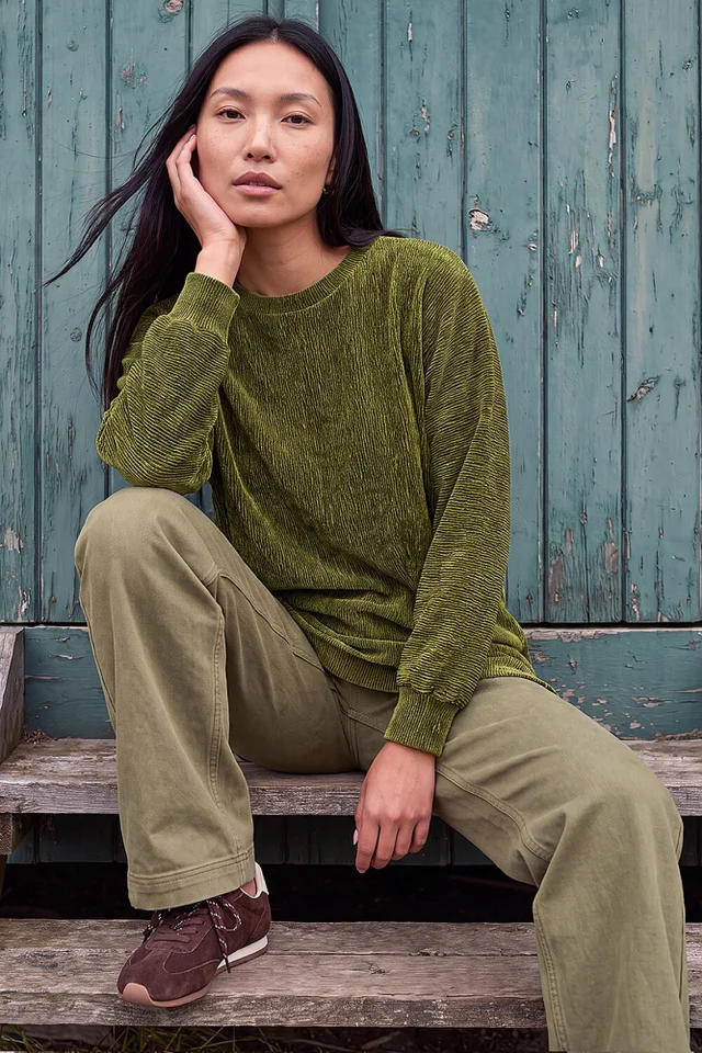 Roman Olive Ribbed High Low Hem Stretch Top