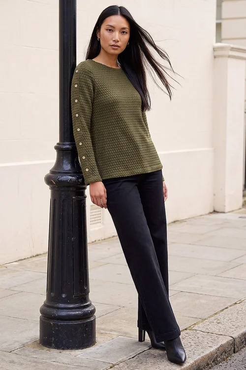 Roman Khaki Textured Button Top - 12 Image 2
