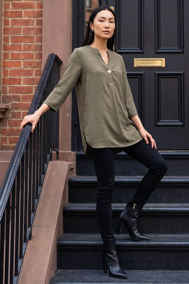 Roman Khaki Button Detail Top