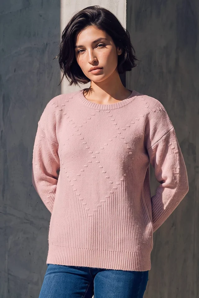 Roman Light Pink Petite Bobble Contrast Knit Jumper