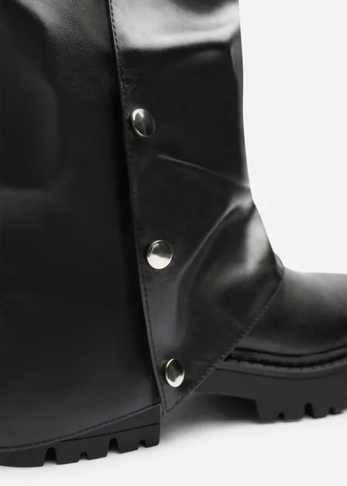 Where's That From Cavelle Ruched Black Fold Down Chunky Knee High Boot - 5 Image 5