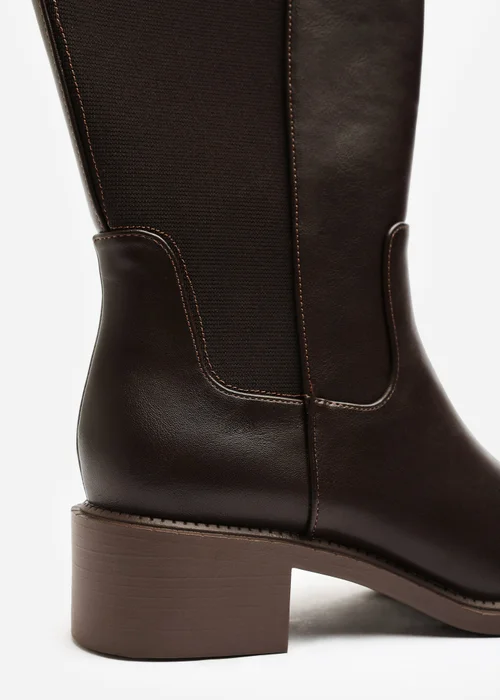 Where's That From Evara Dark Brown Low Block Heel Elastic Stretch Knee High Riding Boot - 8 Image 5