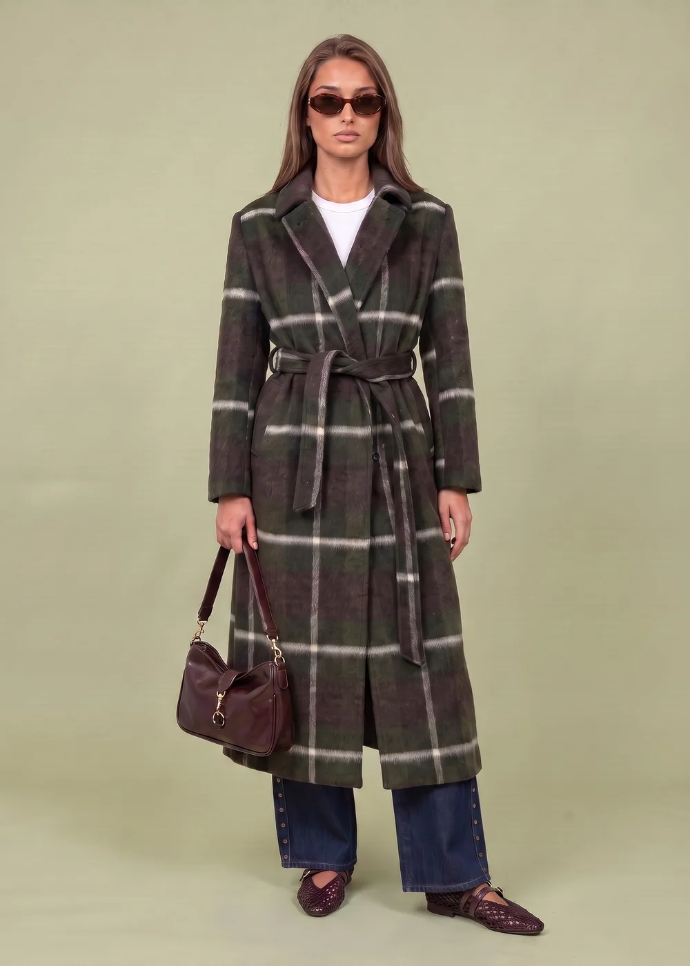 Urban Bliss Green Check Belted Coat - 14 Image 1
