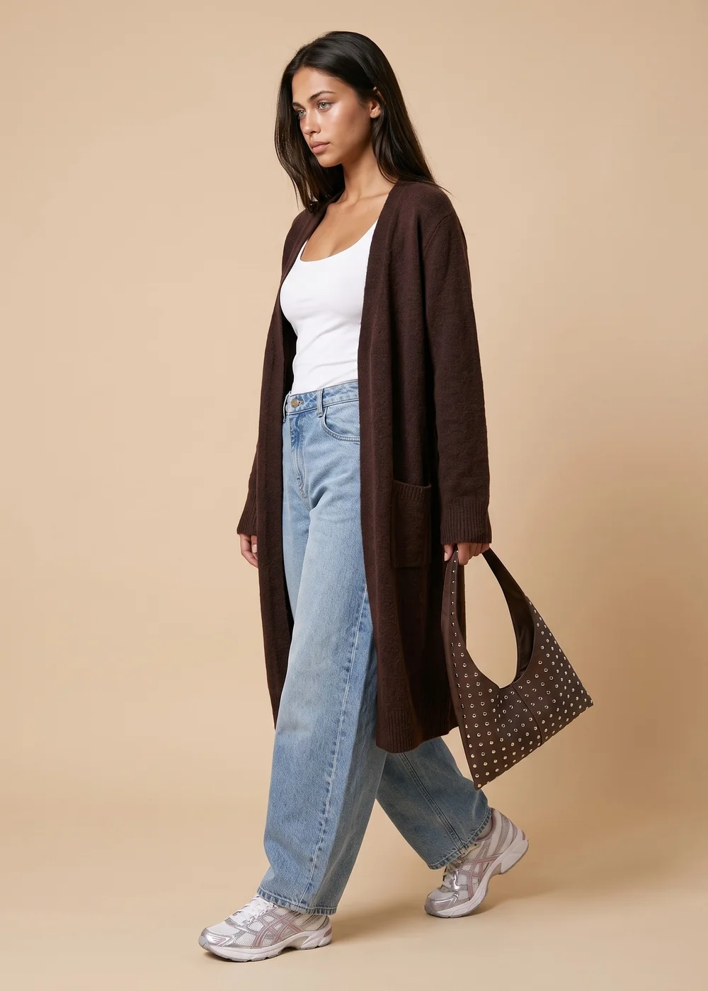 Urban Bliss Chocolate Longline Patch Pocket Cardigan - M Image 2