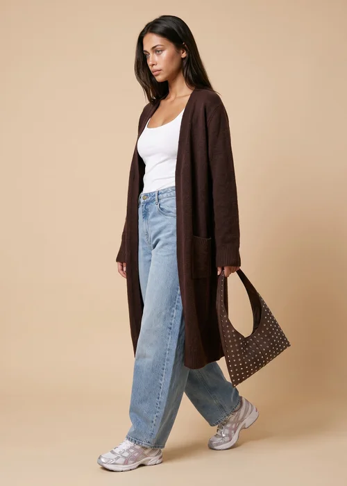Urban Bliss Chocolate Longline Patch Pocket Cardigan - M Image 2