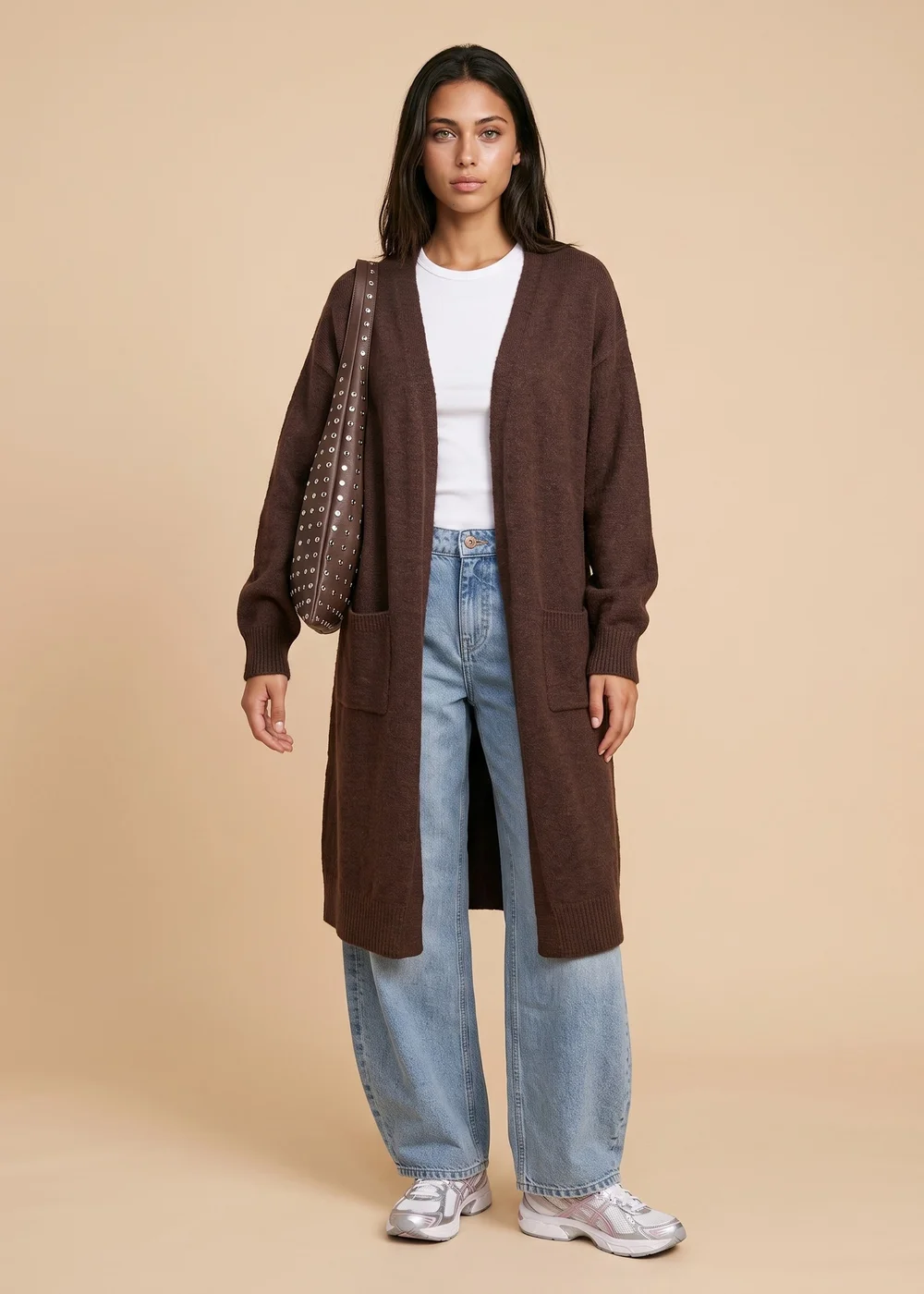 Urban Bliss Chocolate Longline Patch Pocket Cardigan - M Image 1