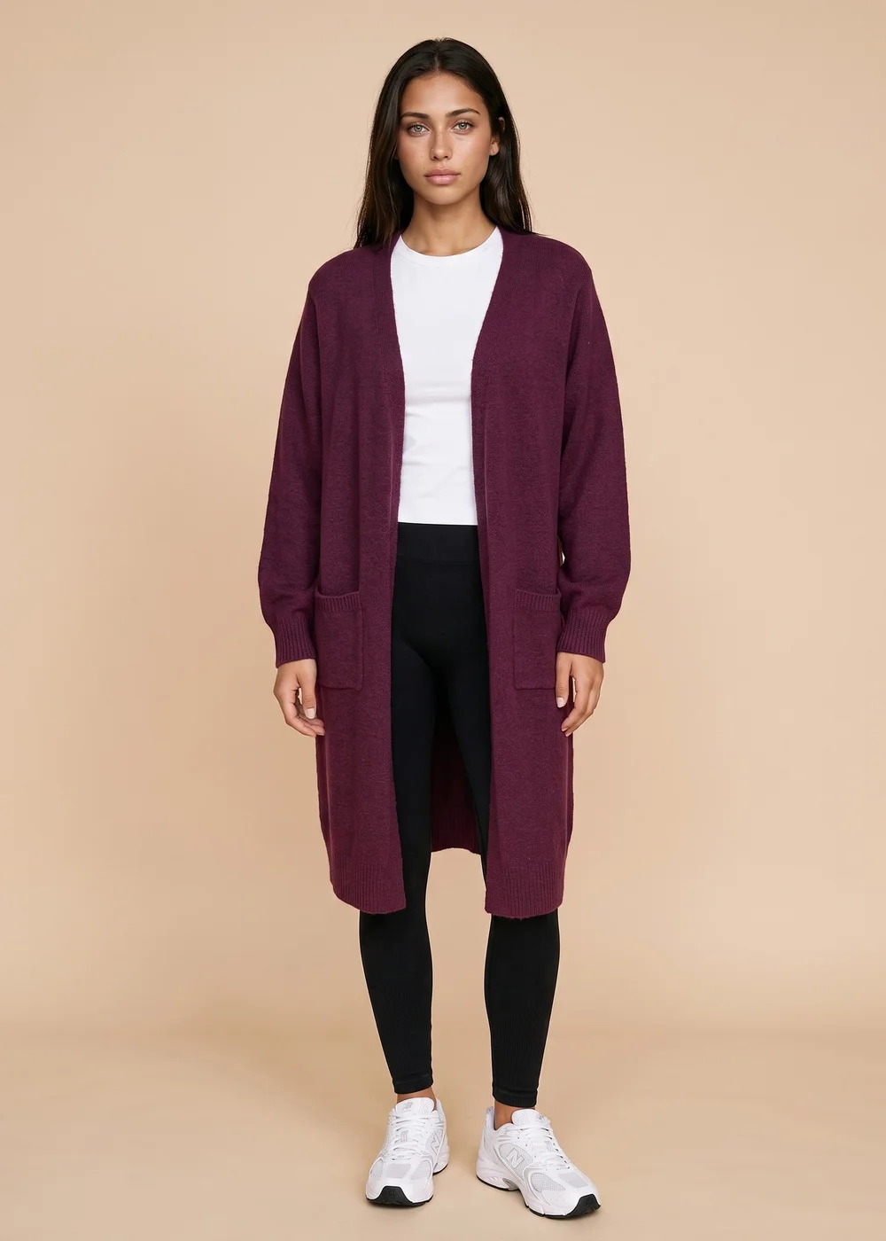 Urban Bliss Burgandy Longline Patch Pocket Cardigan - S Image 1