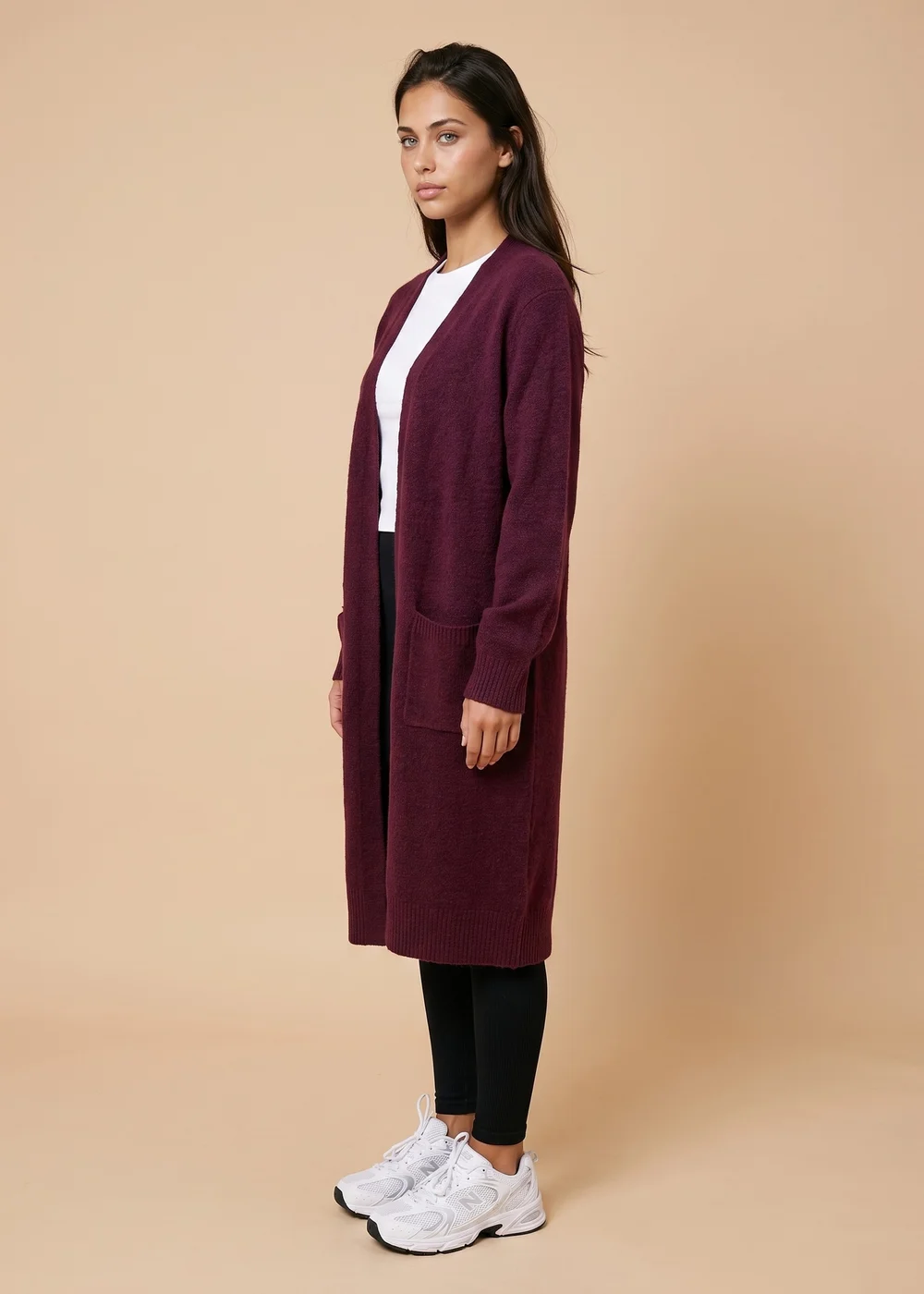 Urban Bliss Burgandy Longline Patch Pocket Cardigan - S Image 2