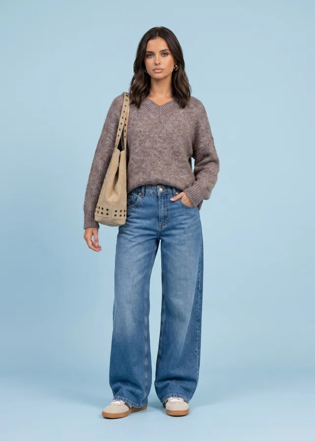 Urban Bliss Taupe Wool Blend V Neck Jumper