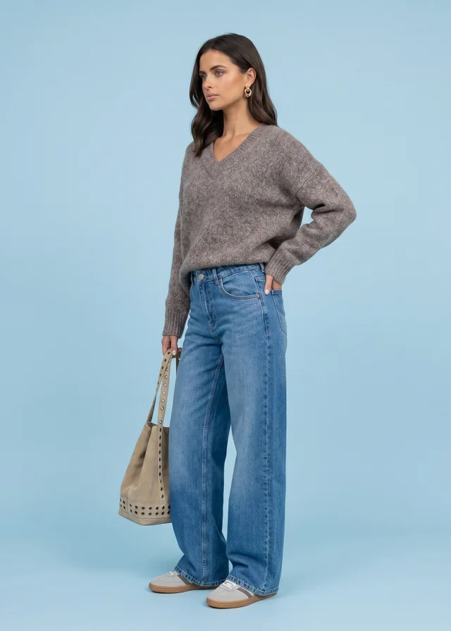 Urban Bliss Taupe Wool Blend V Neck Jumper