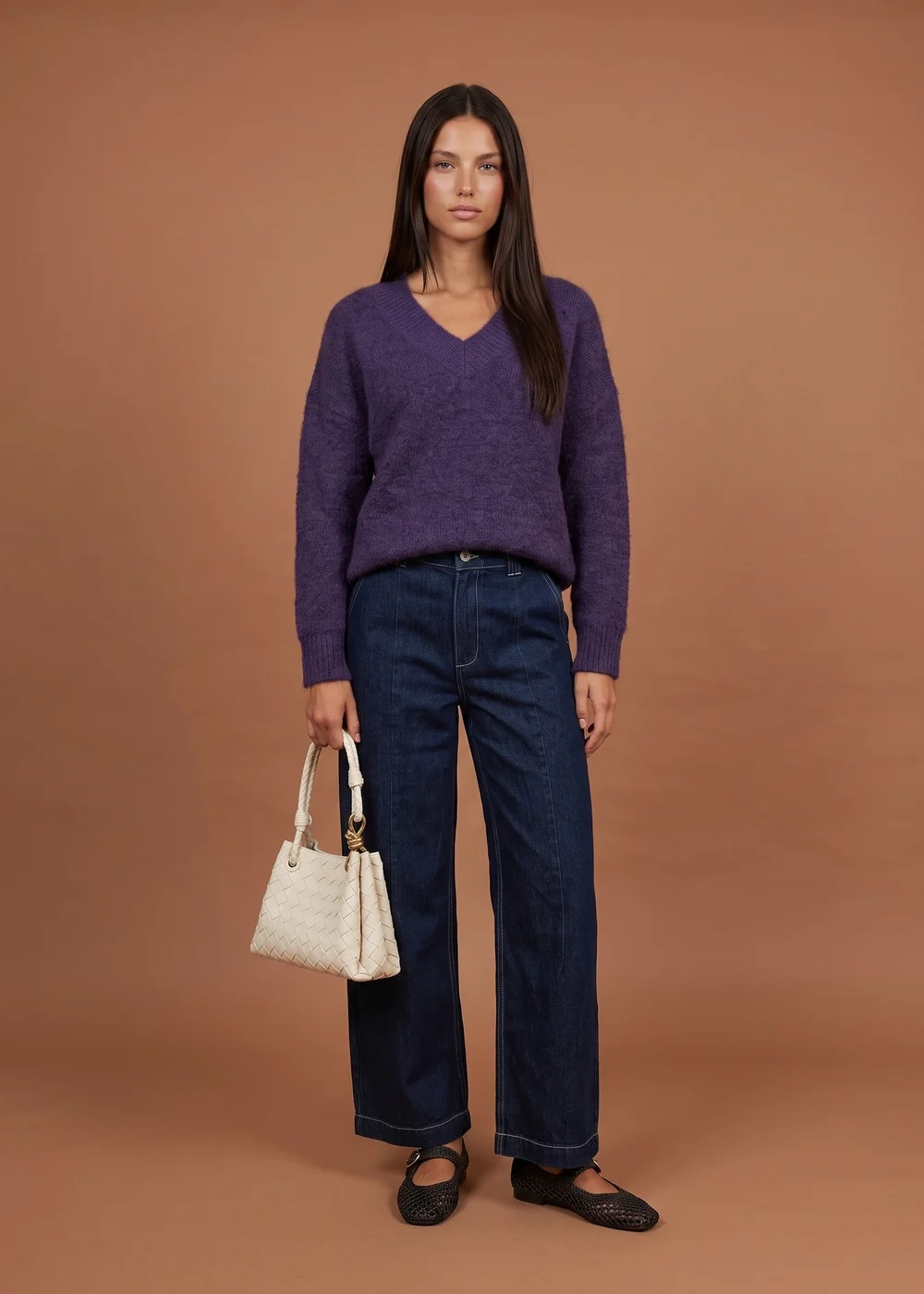 Urban Bliss Purple Wool Blend V Neck Jumper - L Image 1