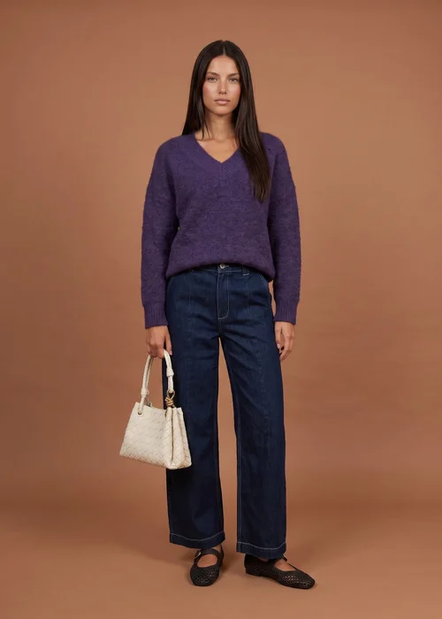 Urban Bliss Purple Wool Blend V Neck Jumper - L Image 1