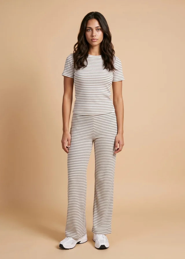 Urban Bliss Brown Ribbed Stripe Wide Leg Trouser