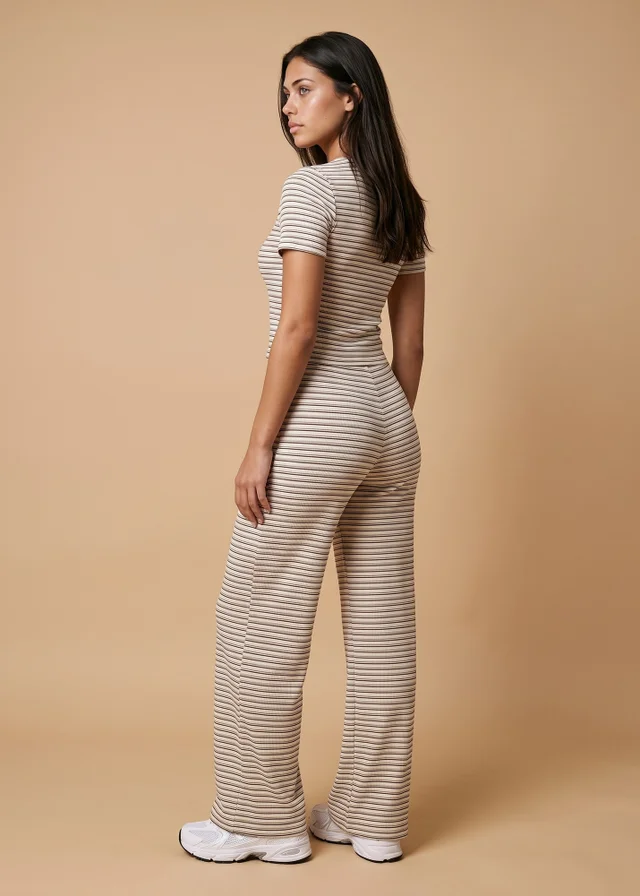 Urban Bliss Brown Ribbed Stripe Wide Leg Trouser