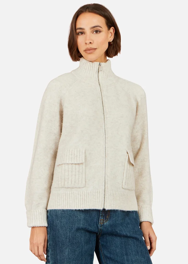 Yumi Oatmeal Zip Up Cardigan