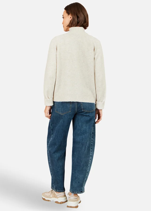 Yumi Oatmeal Zip Up Cardigan