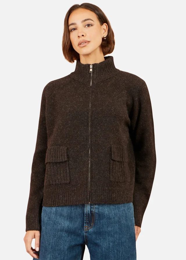 Yumi Brown Zip Up Cardigan