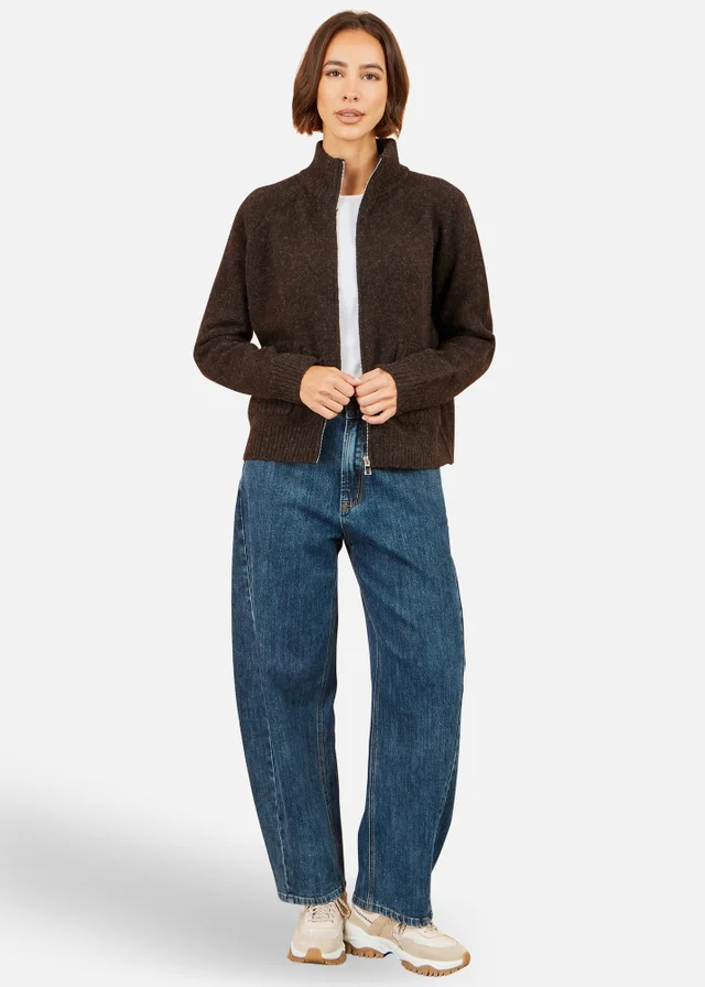 Yumi Brown Zip Up Cardigan