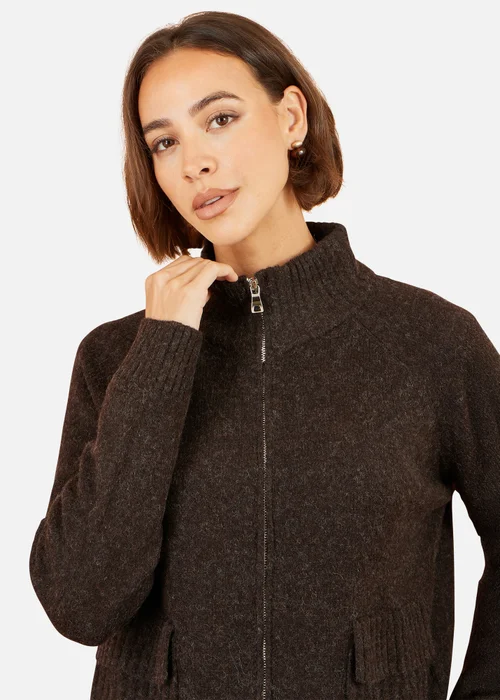 Yumi Brown Zip Up Cardigan - M Image 4