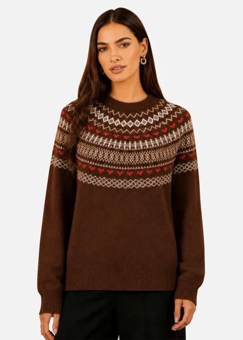 Yumi Brown Relaxed Fairisle Jumper - M Image 1