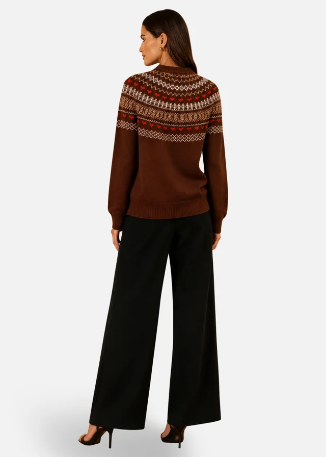 Yumi Brown Relaxed Fairisle Jumper