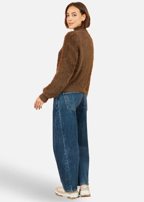 Yumi Brown Eyelash Zip Knitted Jacket - S Image 3