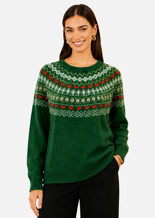 Yumi Green Relaxed Fairisle Jumper - L Image 1