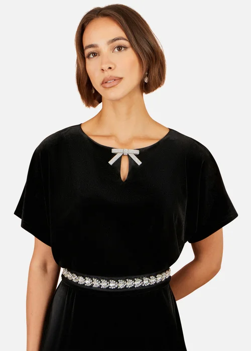 Yumi Black Velvet Jumpsuit With Embellishment - 16 Image 3