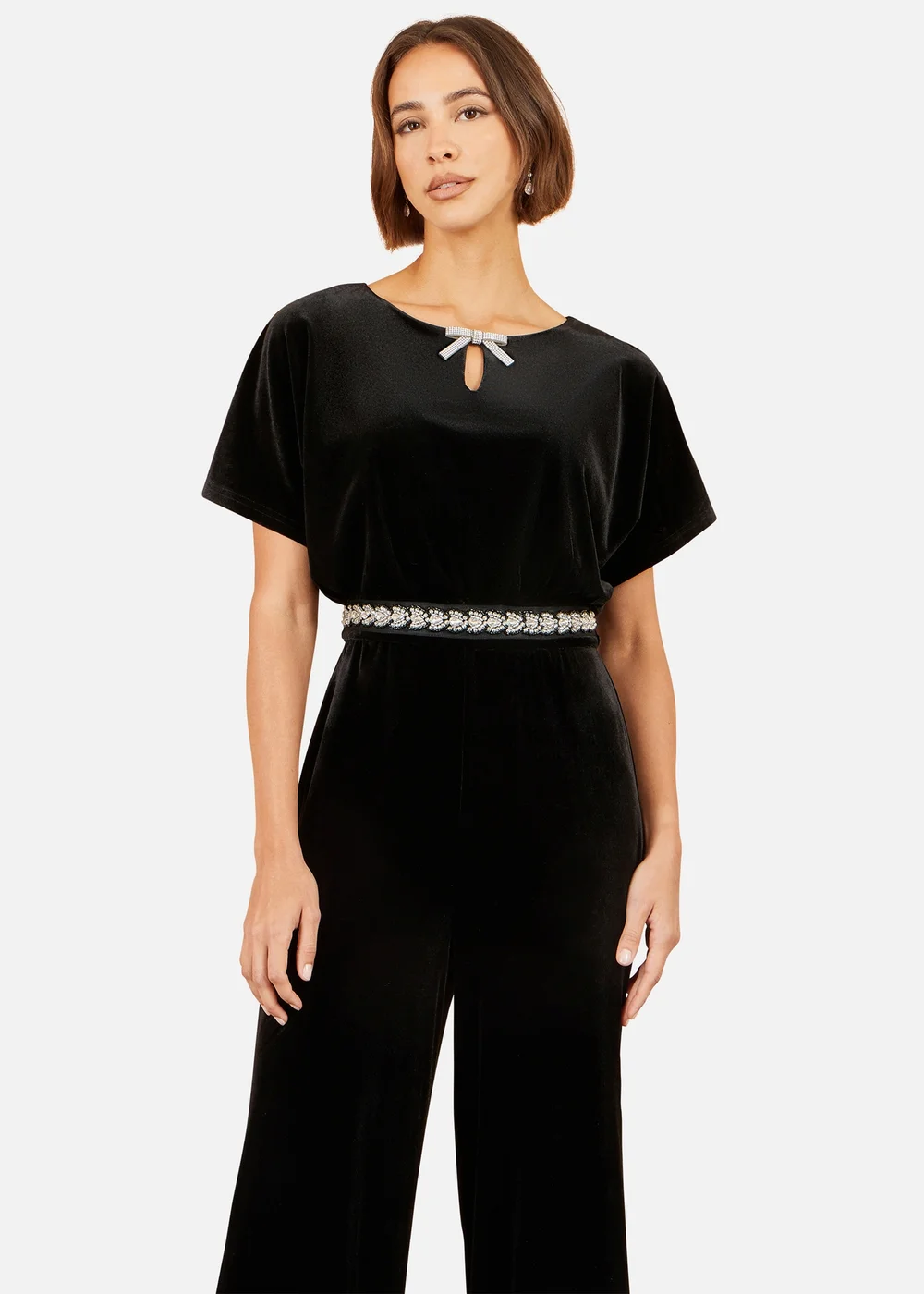 Yumi Black Velvet Jumpsuit With Embellishment - 16 Image 1
