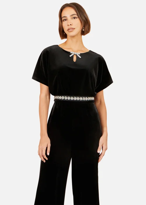 Yumi Black Velvet Jumpsuit With Embellishment - 16 Image 1