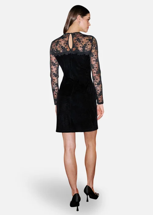 Yumi Black Lace Sleeve Velvet Fitted Mini Dress - 10 Image 5