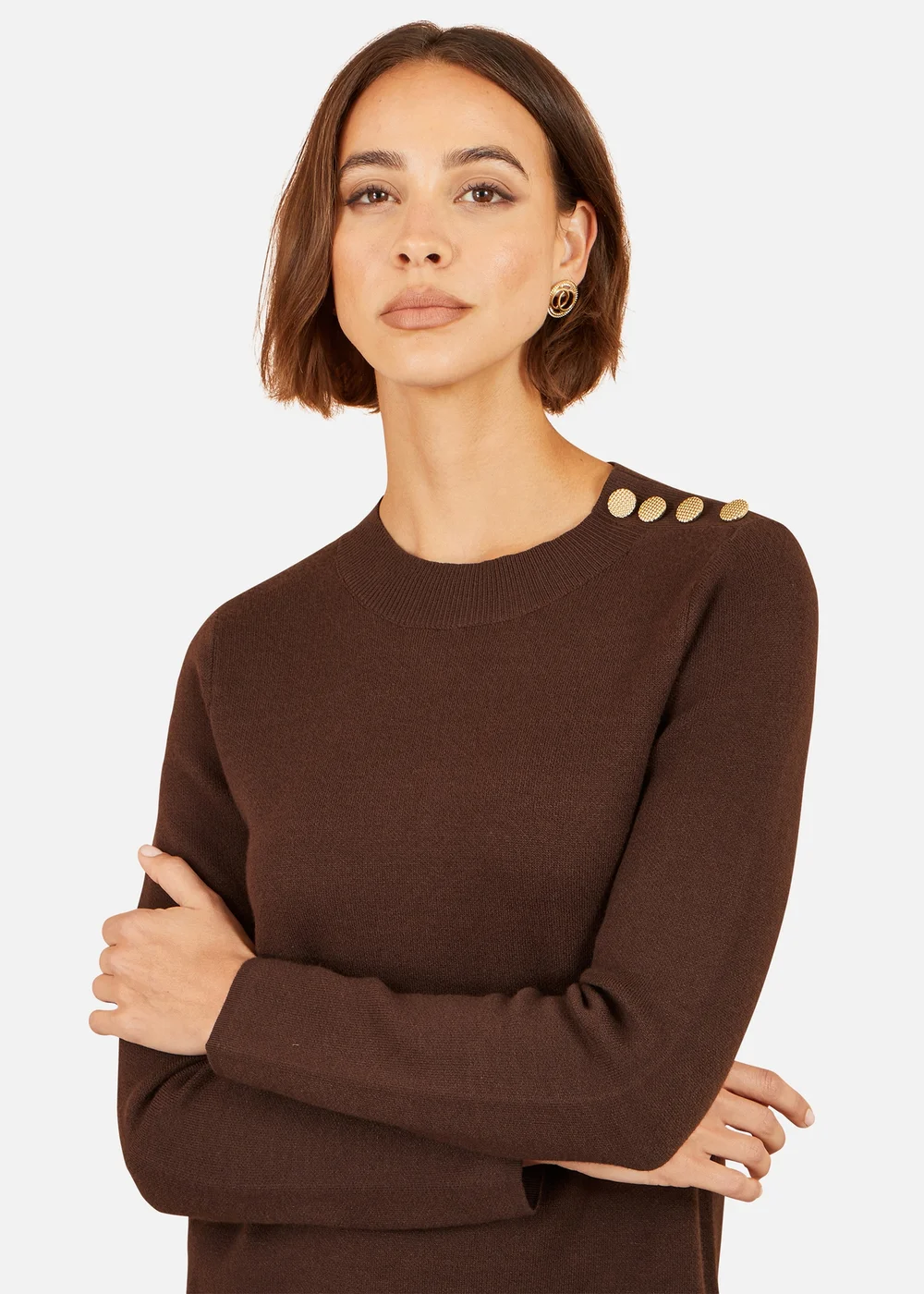 Yumi Brown Knitted Tunic With Patch Pockets - M Image 4