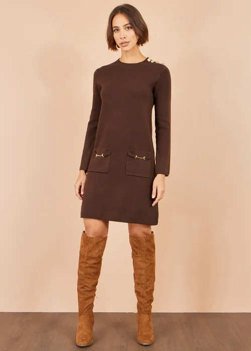 Yumi Brown Knitted Tunic With Patch Pockets - M Image 2