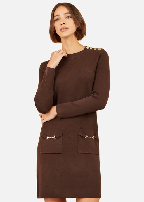 Yumi Brown Knitted Tunic With Patch Pockets - M Image 1