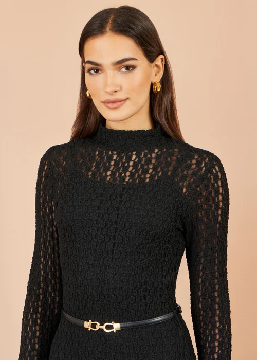 Yumi Black High Neck Lace Midi Dress - 10 Image 4