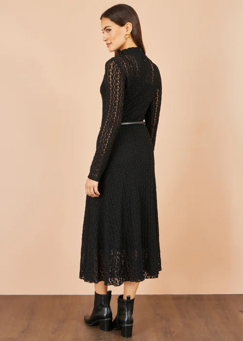 Yumi Black High Neck Lace Midi Dress - 10 Image 3