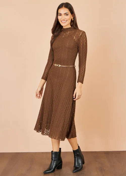 Yumi Brown High Neck Lace Midi Dress - 12 Image 2