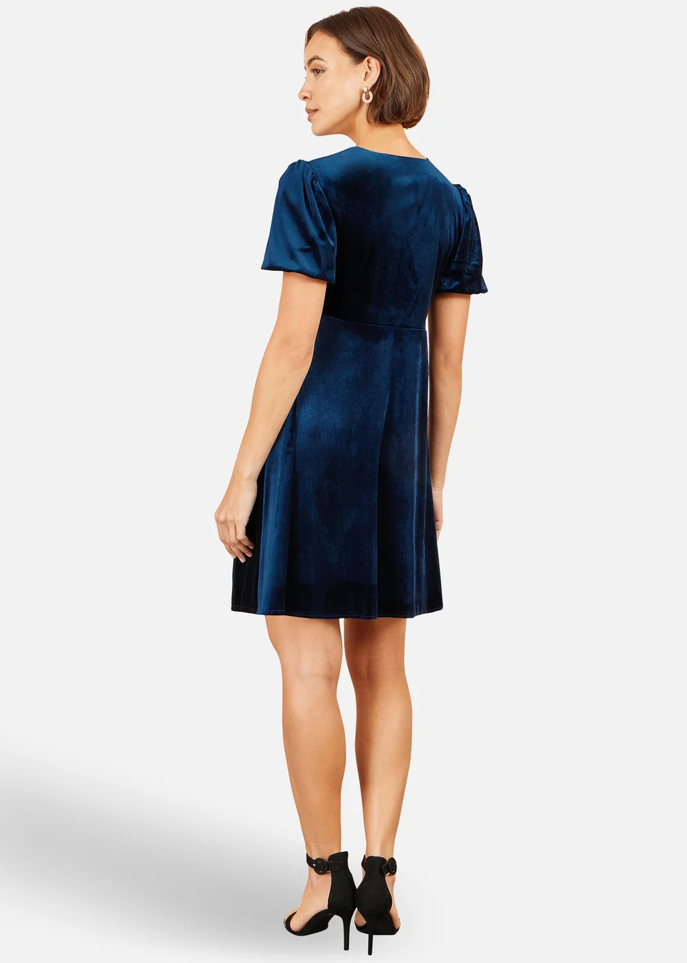 Yumi Navy Velvet Skater Dress With Diamante Bow - 10 Image 3