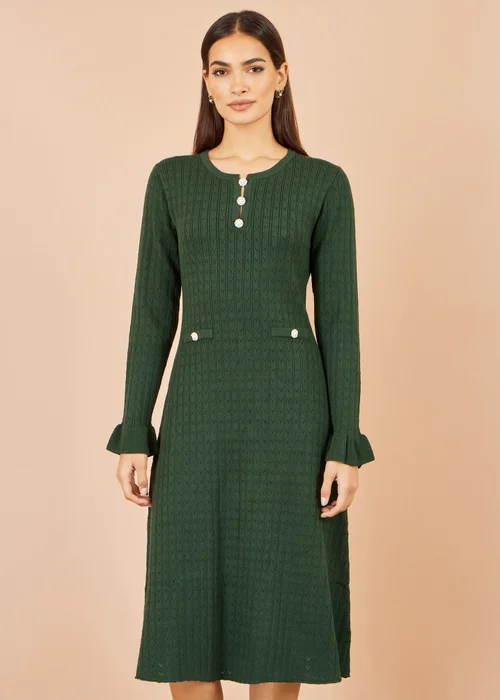 Yumi Green Viscose Knitted Midi Dress With Buttons - L Image 1