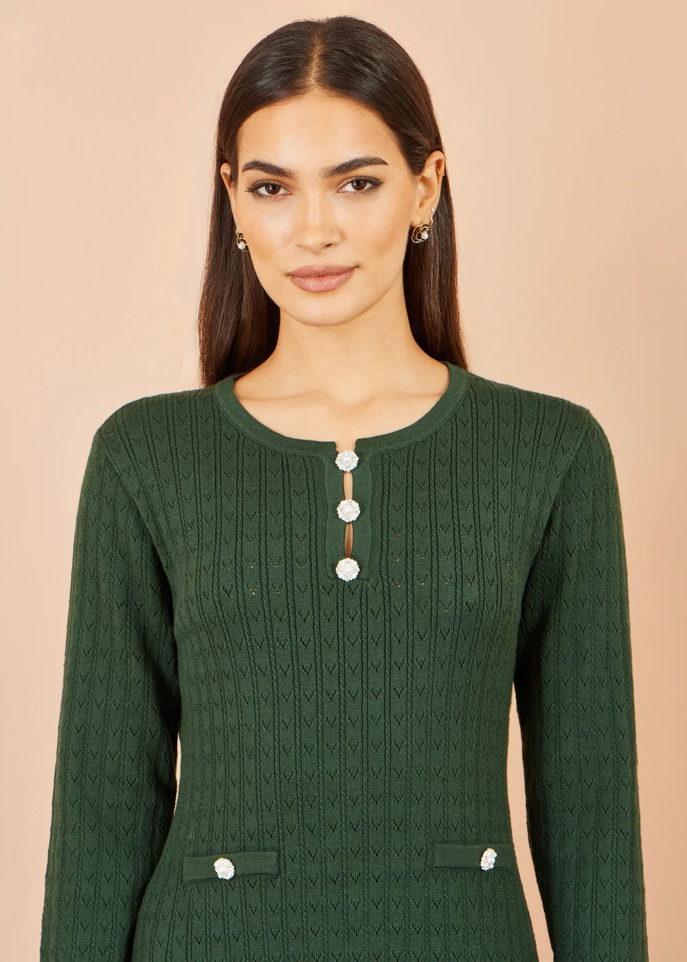Yumi Green Viscose Knitted Midi Dress With Buttons - L Image 4