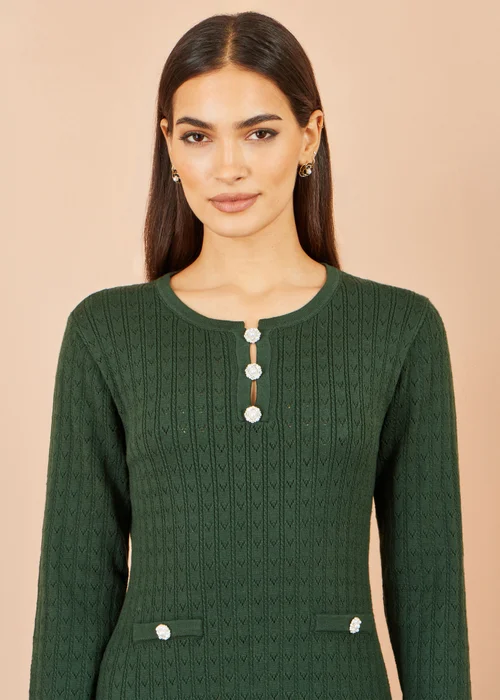 Yumi Green Viscose Knitted Midi Dress With Buttons - L Image 4