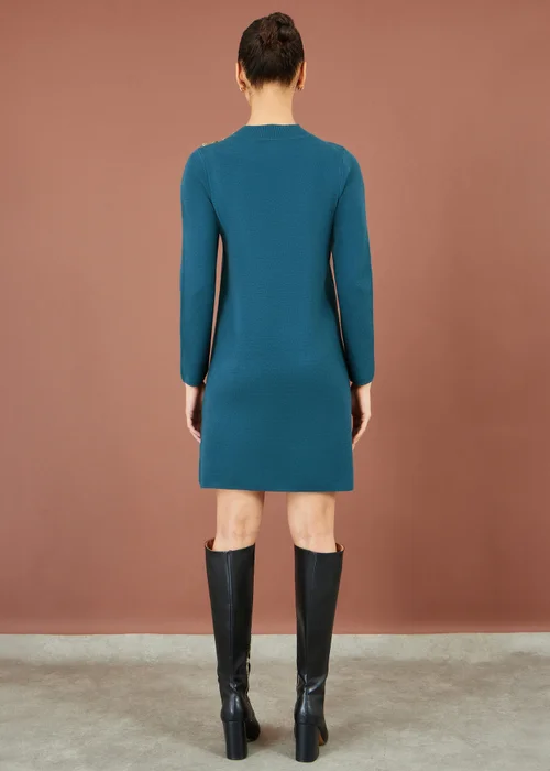 Yumi Teal Knitted Tunic Dress With Gold Hardware Details - S Image 3